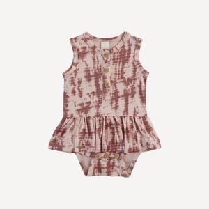 NWT Kate Quinn Mauve Shibori Sleeveless Henley Skirted Bodysuit Modal 12-18m